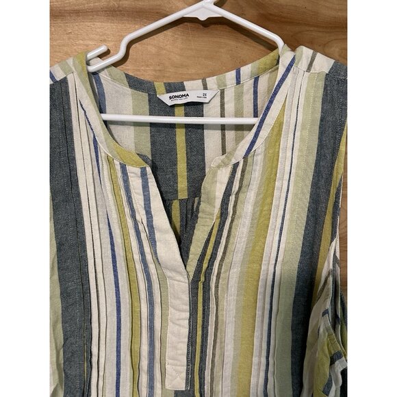 SONOMA woman 2x Stripe Linen Rayon Blend Tunic Dress Pockets Boho - Picture 6 of 9